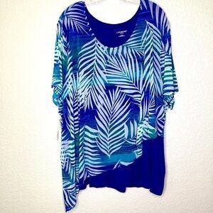 CATHERINES PLUS SIZE 3X 26 28 PETITE TOP‎ BLUE TROPICAL BLOUSE BEACH VACATION